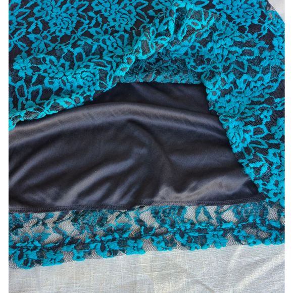 Black and Teal Floral Pattern Lace Embroidered Mini Dress Bell Sleeve Small NWT - Picture 5 of 12
